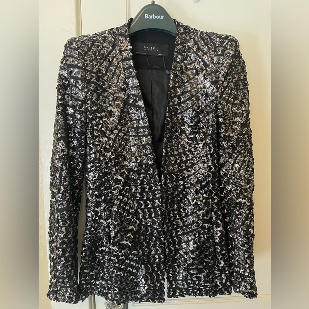 Zara sequin blazer XS silver  very rare piece Trinny favorite